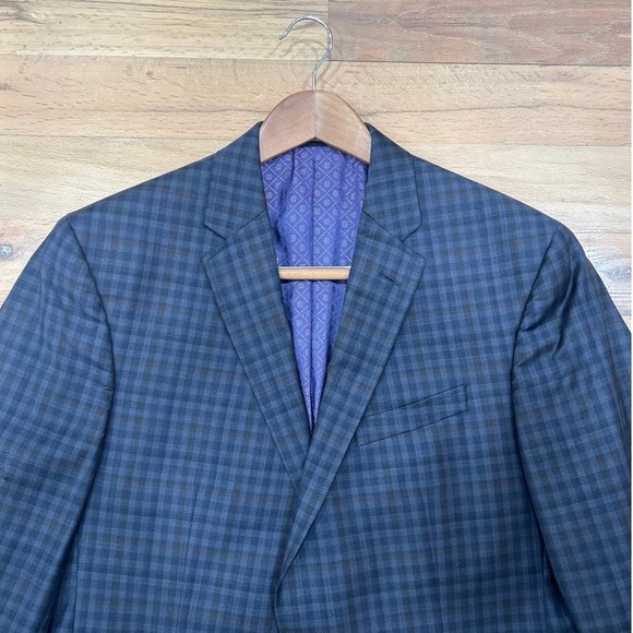 Men's Ted Baker Endurance 100% Wool Plaid Blazer‎ Sport Coat Navy 42R READ - Picture 2 of 13